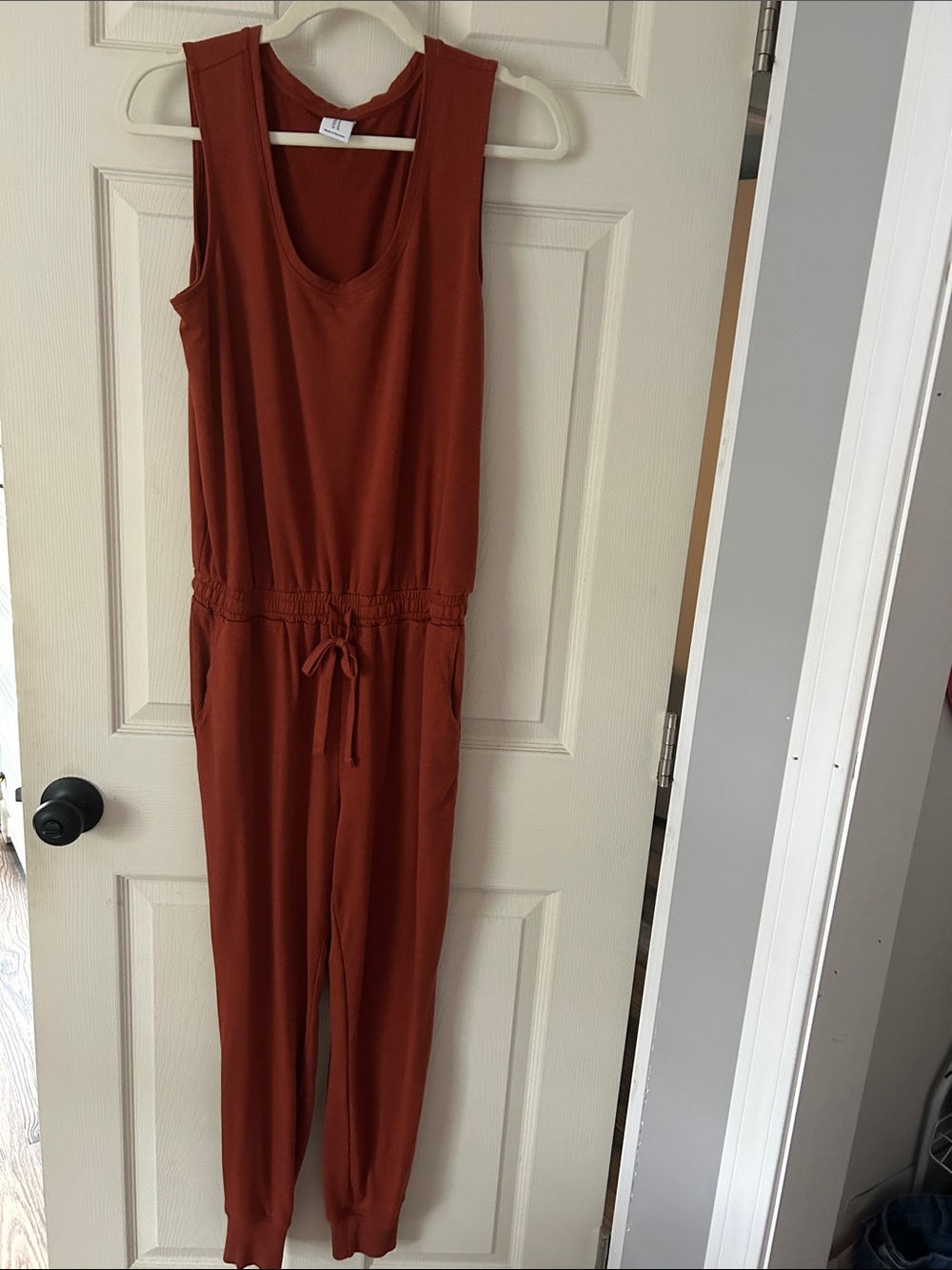 Amazon Essentials Sleeveless Drawstring Jumpsuit in Rust Brown